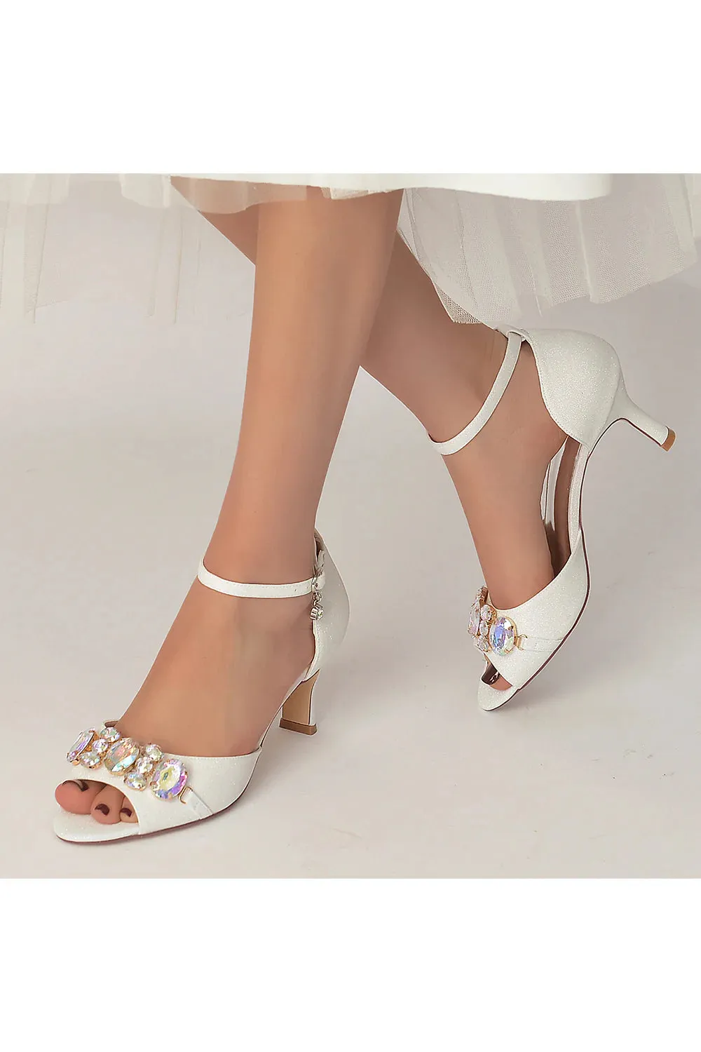 Peep Toe Rhinestone Strap Buckle Stiletto Heels