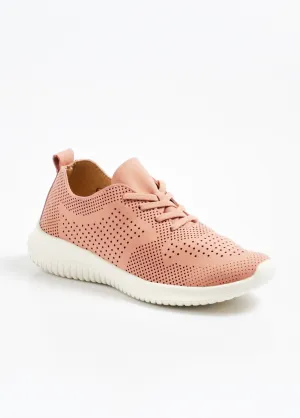 Perforated suede-look sneakers with laces