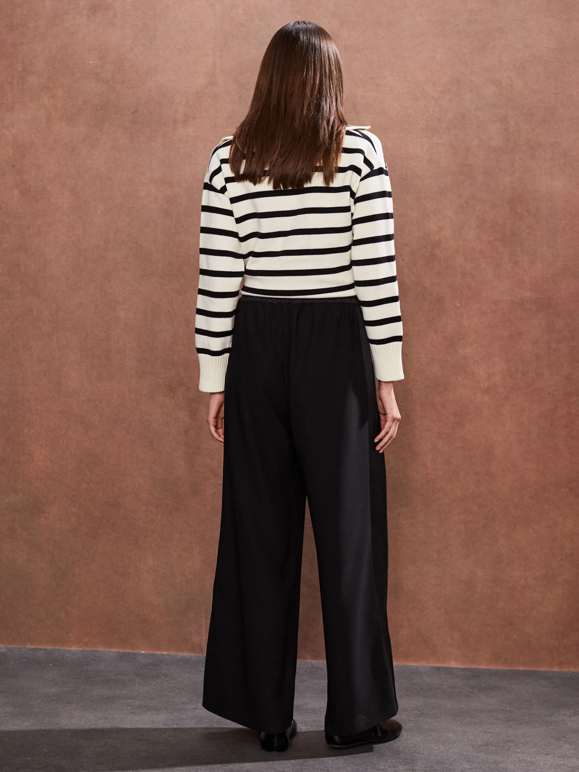 Petite Black Satin Side Stripe Trousers