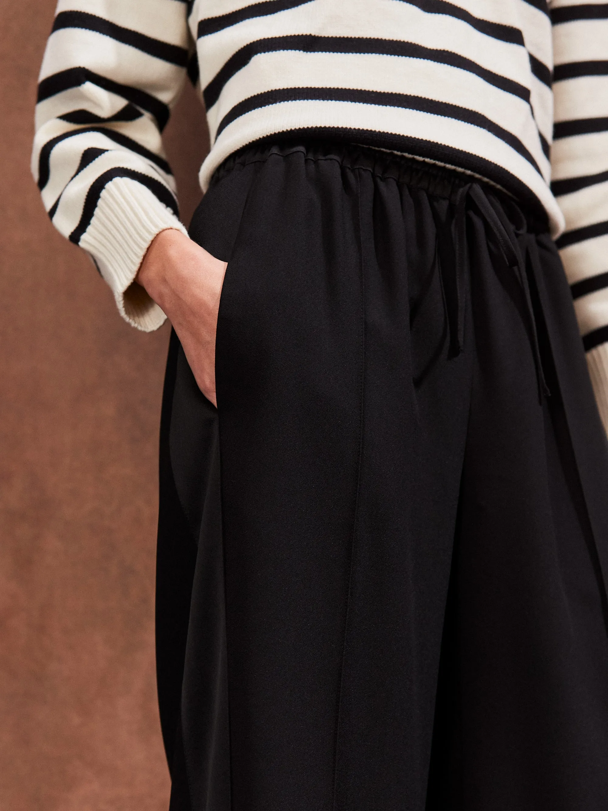 Petite Black Satin Side Stripe Trousers