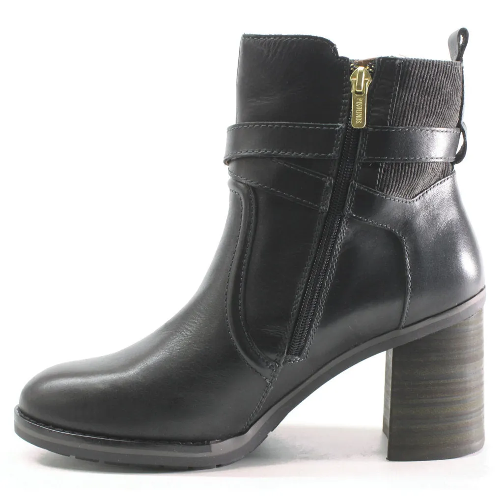 Pikolinos Pompeya Calfskin Leather Women's Zip Up Stack Heeled Boots