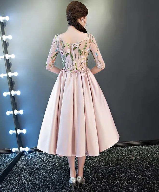 Pink Lace and Satin Lovely Short Party Dress Prom Dress, Pink Homecoming Dresses
