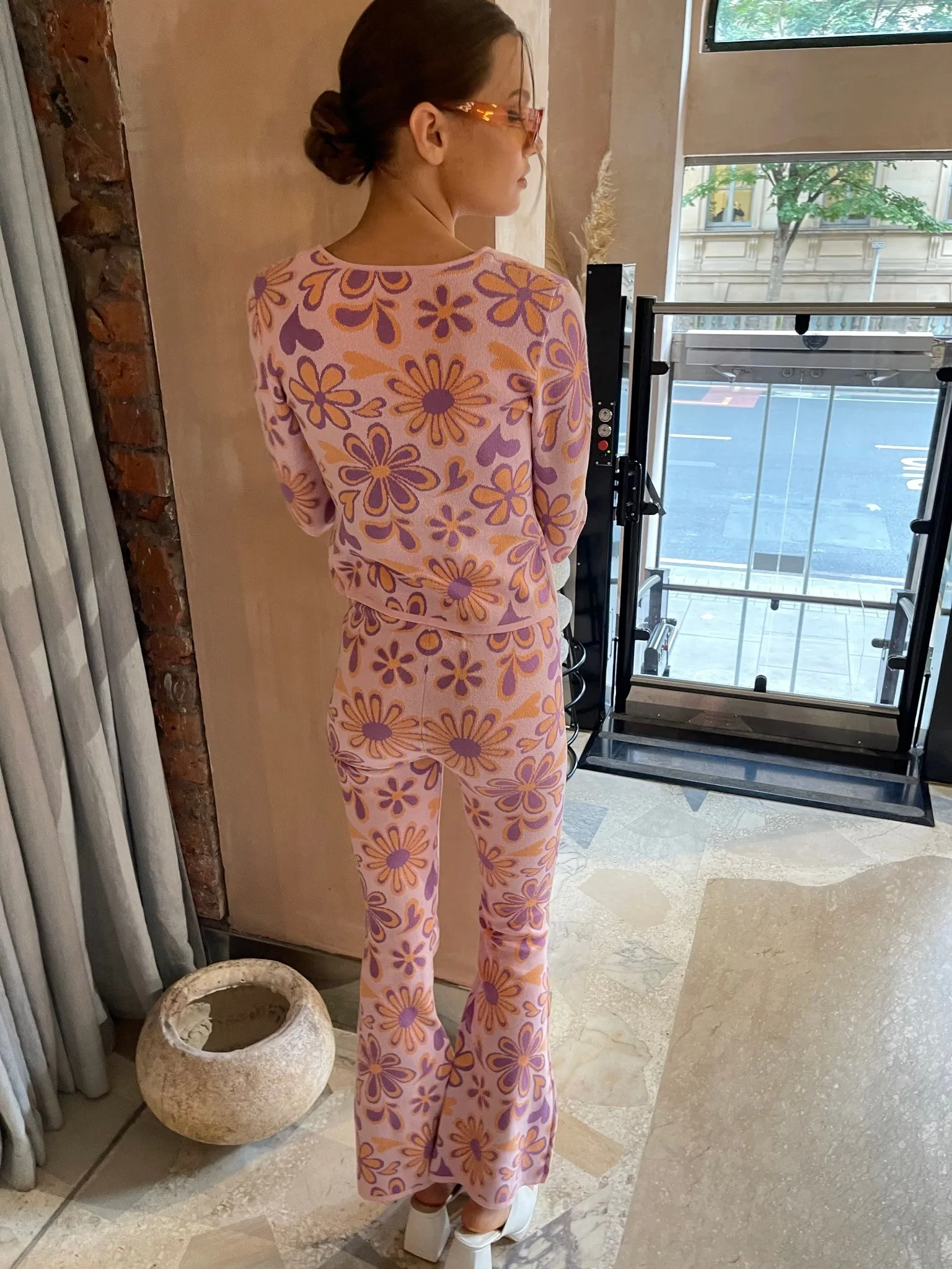 Pink-Peach-Retro-Flower Open Front Top