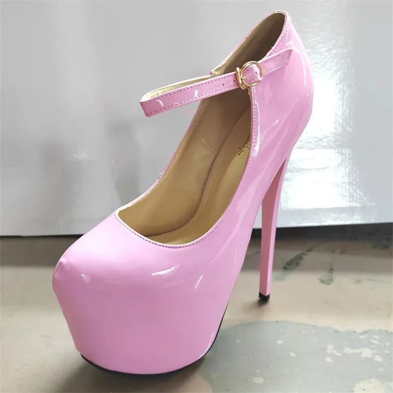 Platforms Stilettos 19cm Thin Heels Sexy Round Toe Ladies Cute Mary Janes Pumps