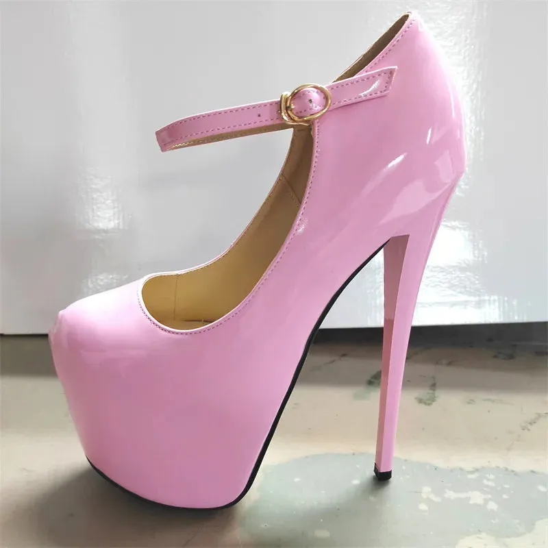 Platforms Stilettos 19cm Thin Heels Sexy Round Toe Ladies Cute Mary Janes Pumps