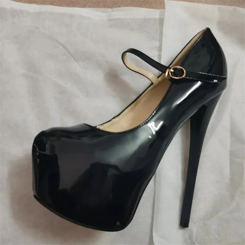 Platforms Stilettos 19cm Thin Heels Sexy Round Toe Ladies Cute Mary Janes Pumps