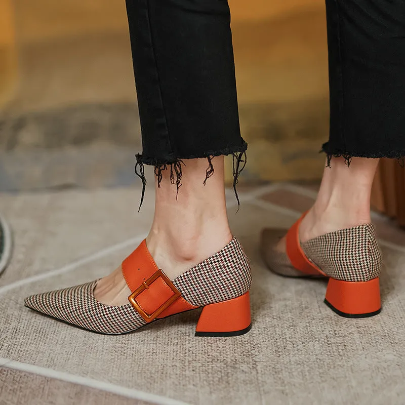 Pointed High Heels Pump Shoes Retro Thick Heel Mary Jane Eomen's Shoes
