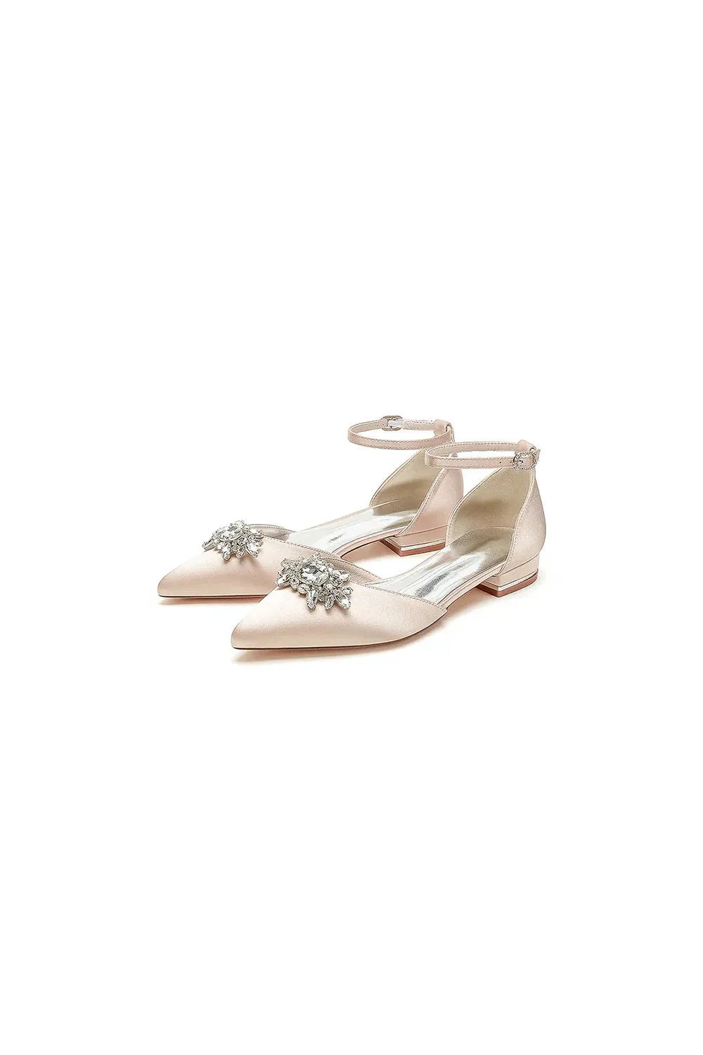 Pointed Toe Rhinestone Ankle Strap Kitten Heels