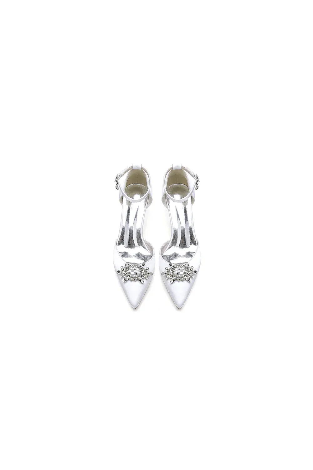 Pointed Toe Rhinestone Ankle Strap Kitten Heels