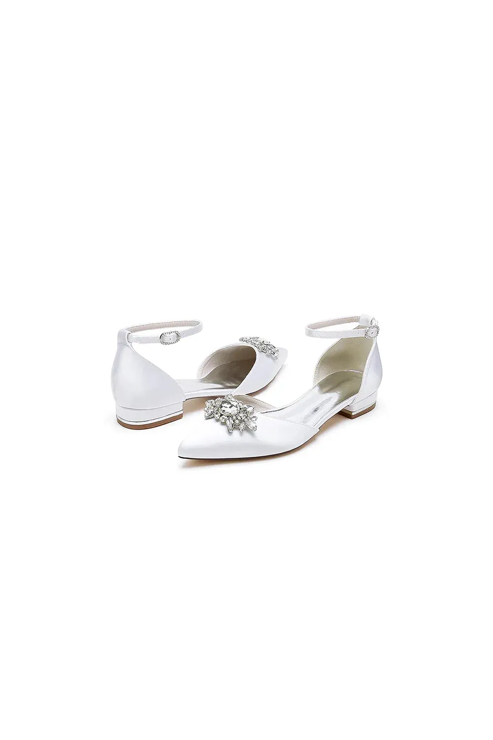 Pointed Toe Rhinestone Ankle Strap Kitten Heels