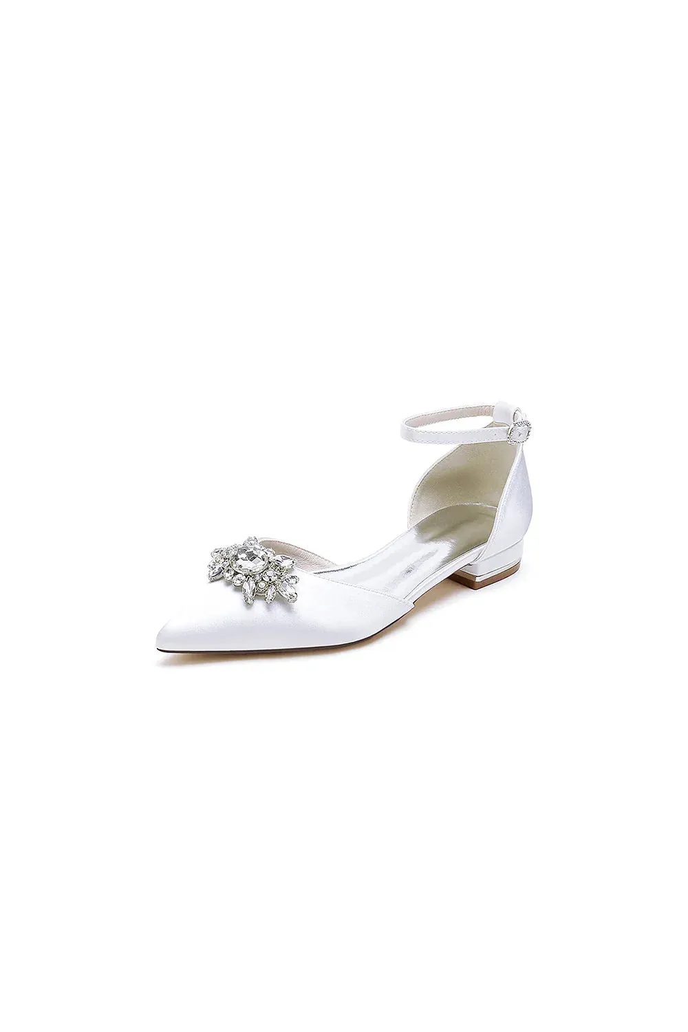 Pointed Toe Rhinestone Ankle Strap Kitten Heels