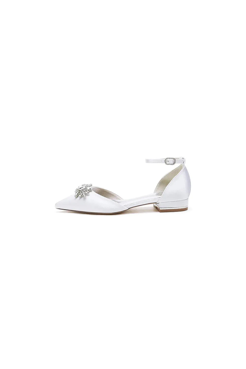 Pointed Toe Rhinestone Ankle Strap Kitten Heels