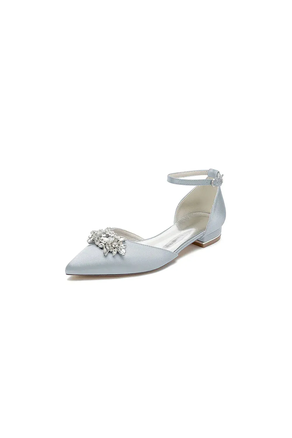 Pointed Toe Rhinestone Ankle Strap Kitten Heels