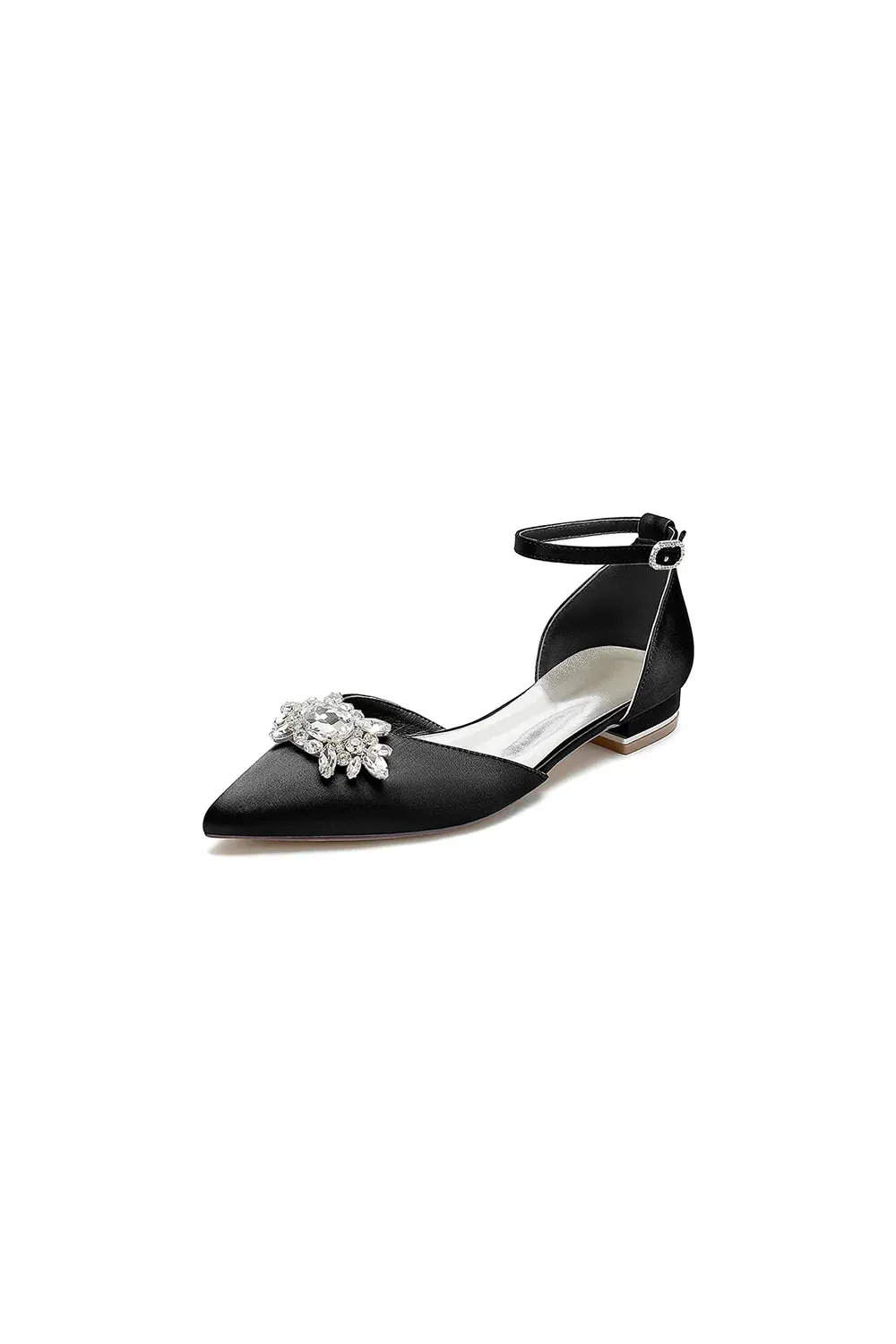 Pointed Toe Rhinestone Ankle Strap Kitten Heels