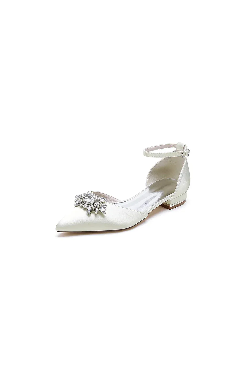 Pointed Toe Rhinestone Ankle Strap Kitten Heels