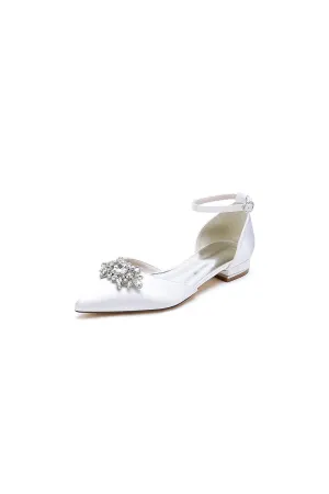 Pointed Toe Rhinestone Ankle Strap Kitten Heels
