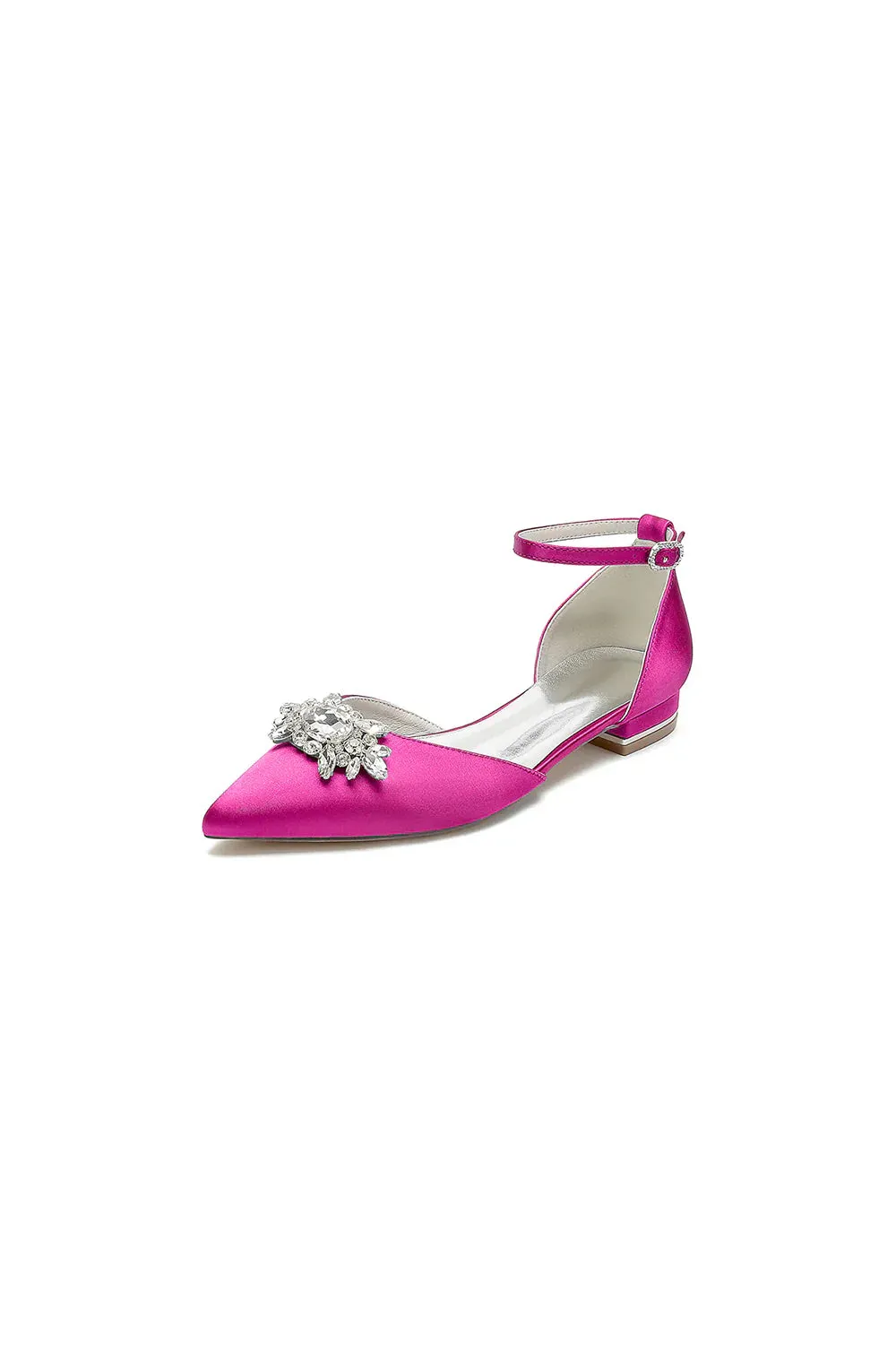 Pointed Toe Rhinestone Ankle Strap Kitten Heels