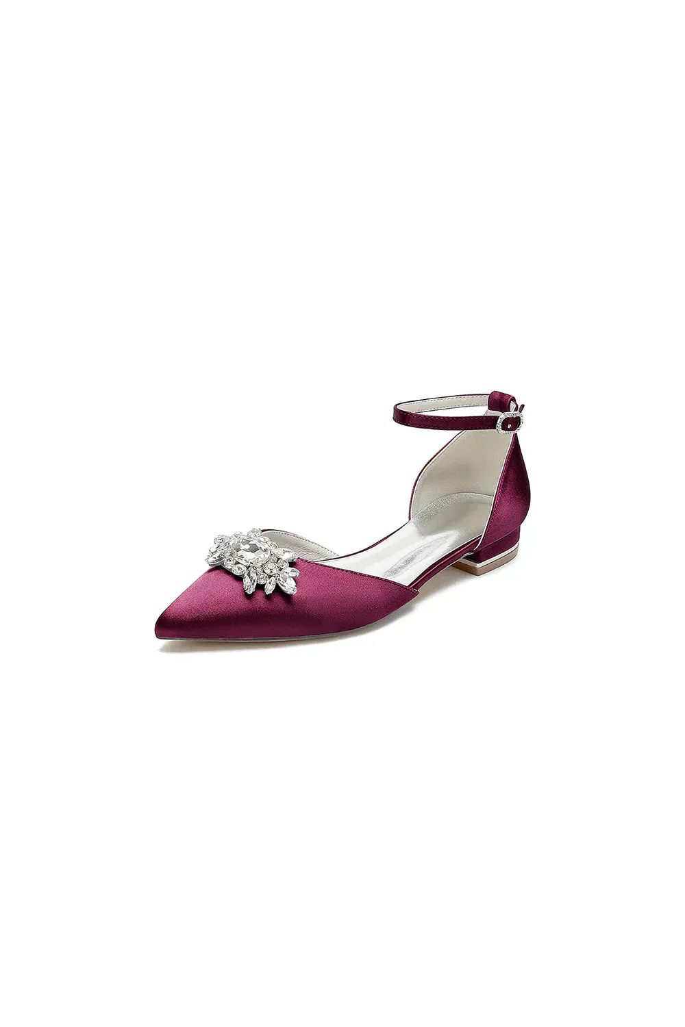 Pointed Toe Rhinestone Ankle Strap Kitten Heels