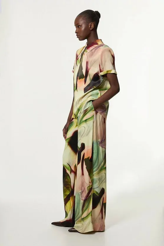 Printed Satin Woven Polo Top