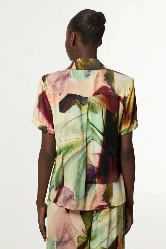 Printed Satin Woven Polo Top