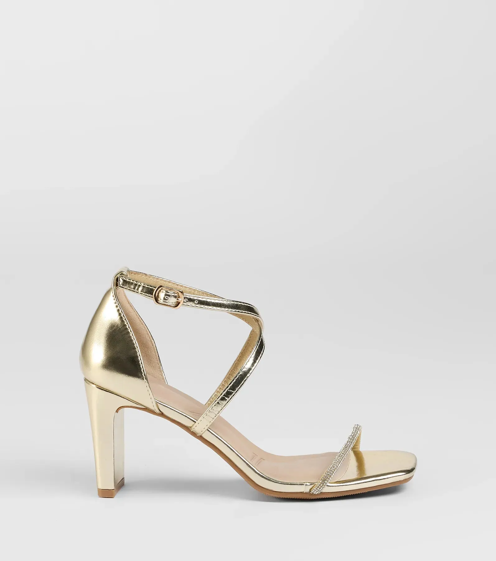 Pure Magic Rhinestone Metallic Block Heels