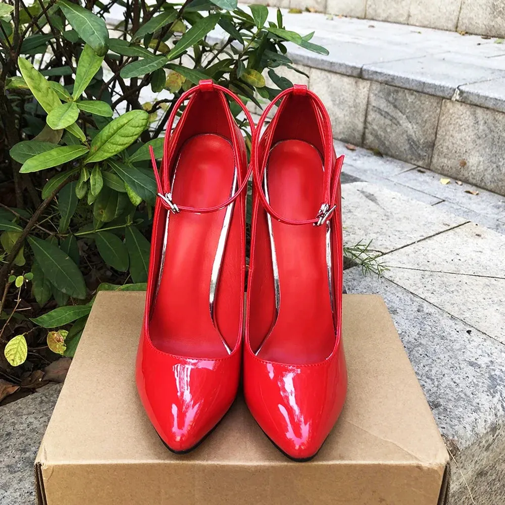 Red 16cm Metal High Heels Stilettos Red inside Sexy Women Fetish Ankle Strap Pumps