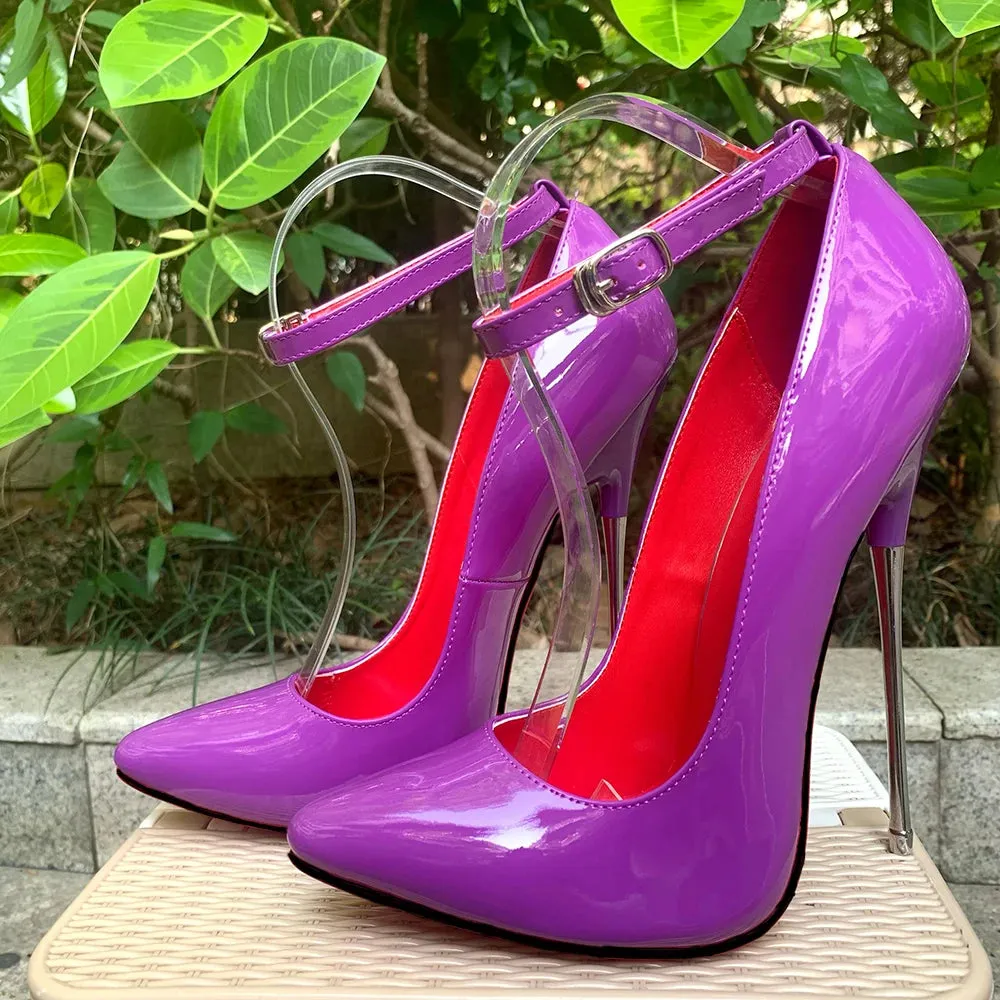 Red 16cm Metal High Heels Stilettos Red inside Sexy Women Fetish Ankle Strap Pumps