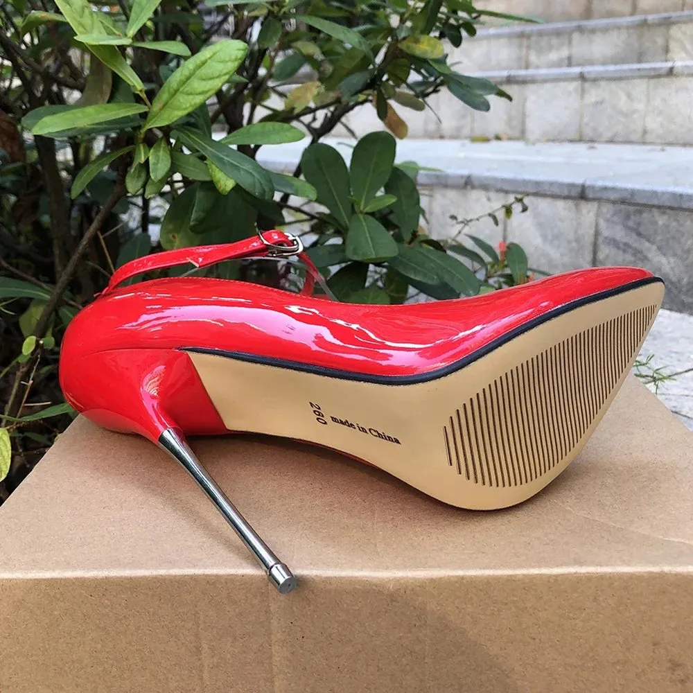 Red 16cm Metal High Heels Stilettos Red inside Sexy Women Fetish Ankle Strap Pumps