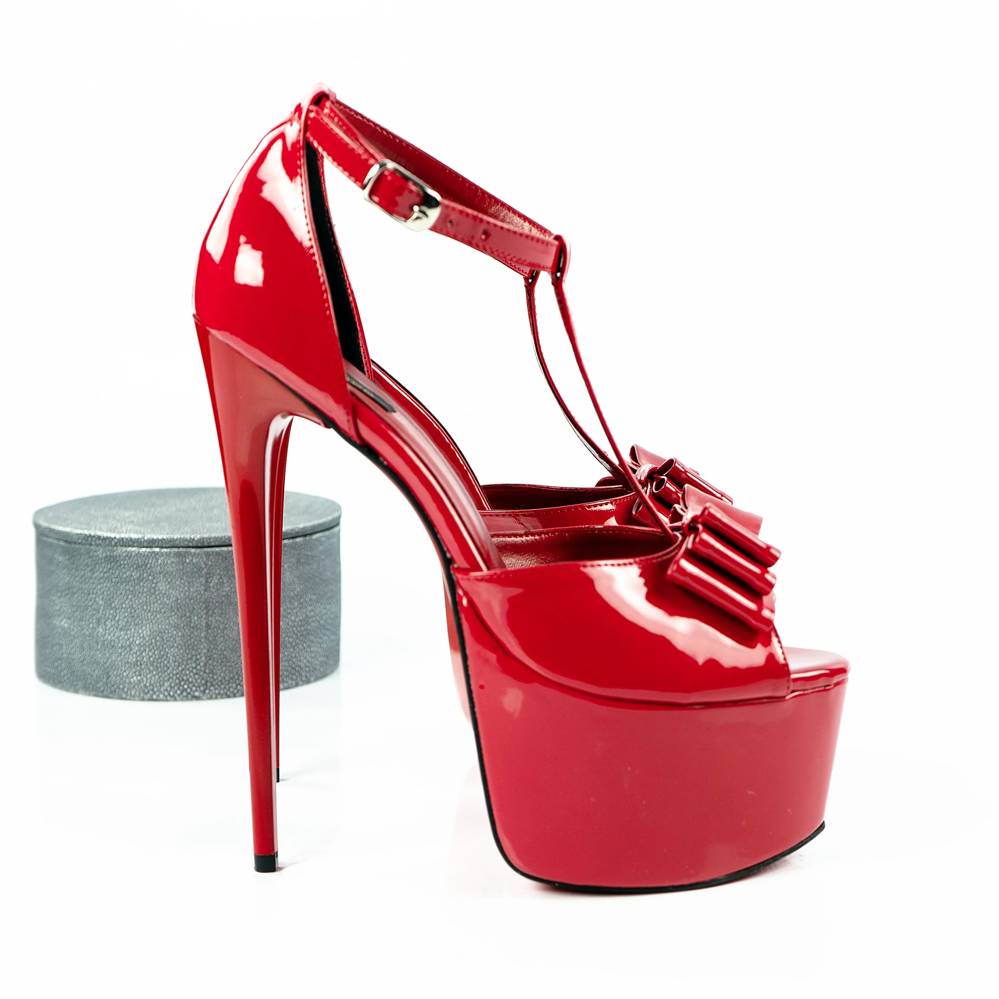 Red Gloss Ribbon High Heels