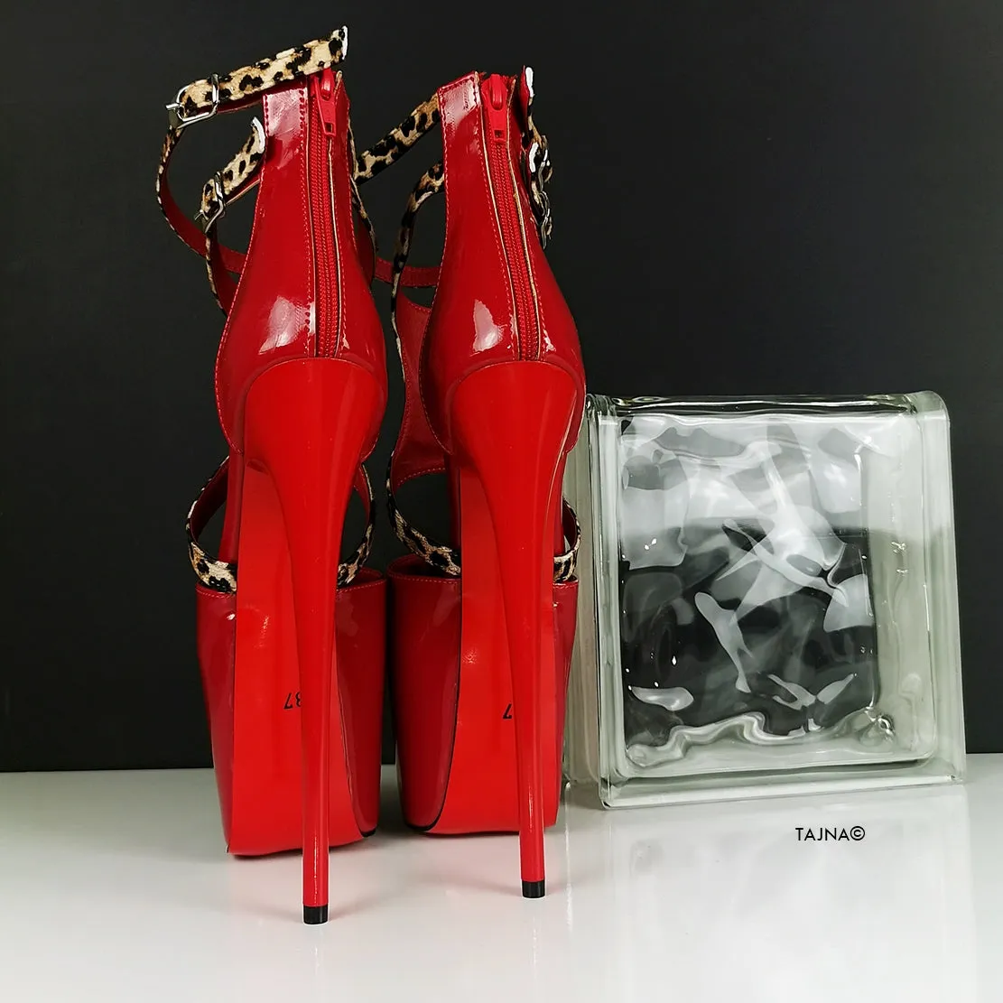 Red Patent Leopard Detail High Heels