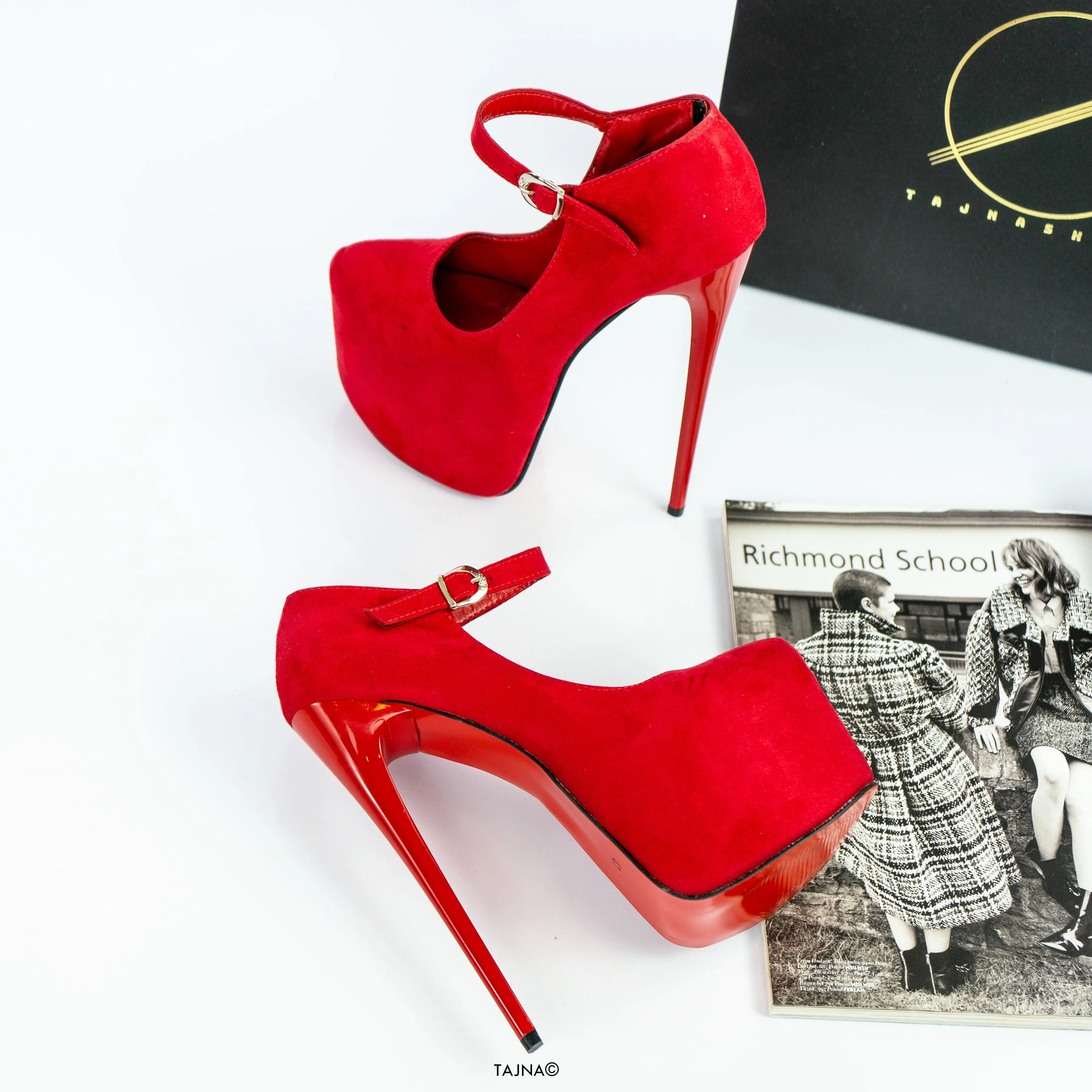 Red Suede Modern Mary Jane High Heels