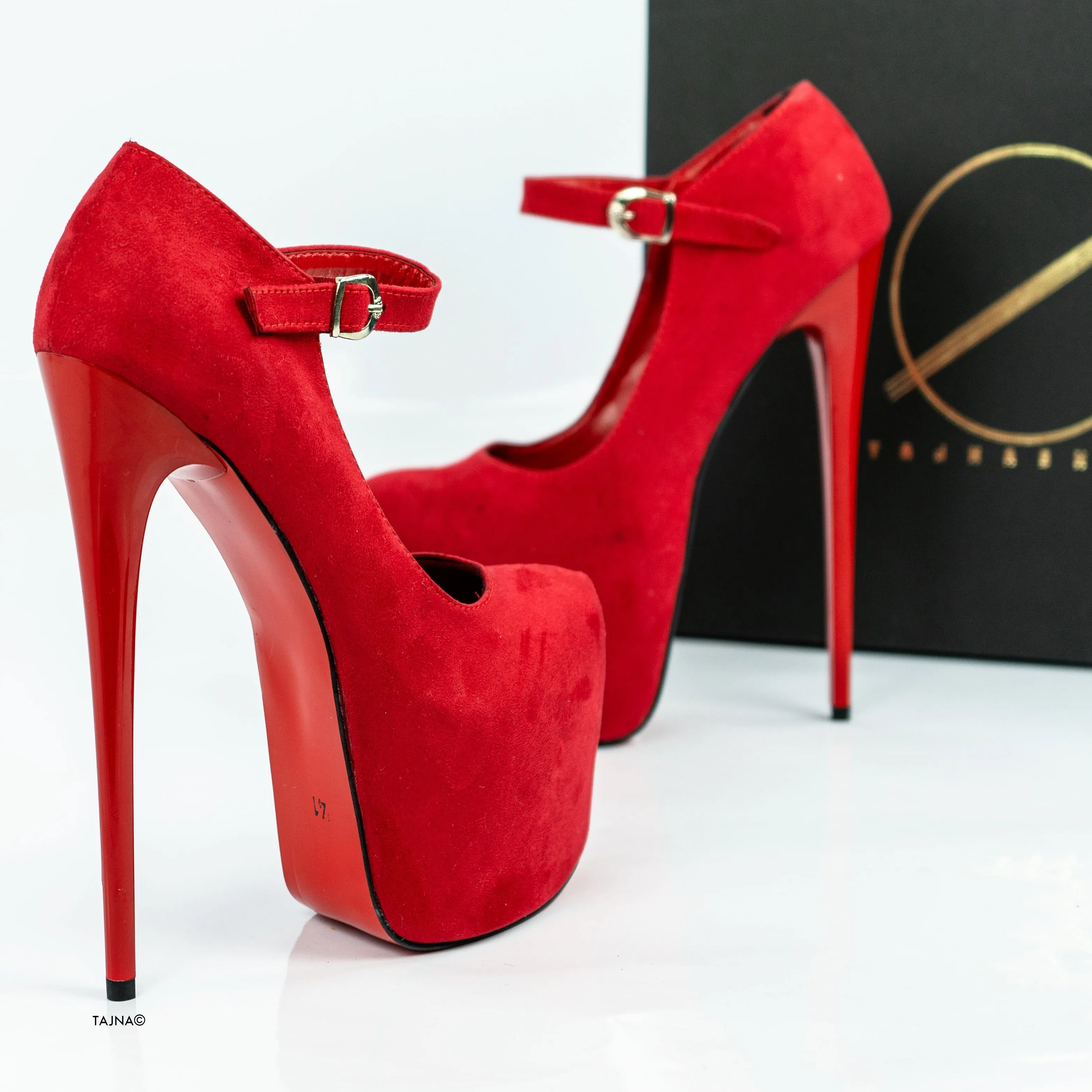 Red Suede Modern Mary Jane High Heels