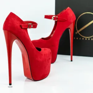 Red Suede Modern Mary Jane High Heels