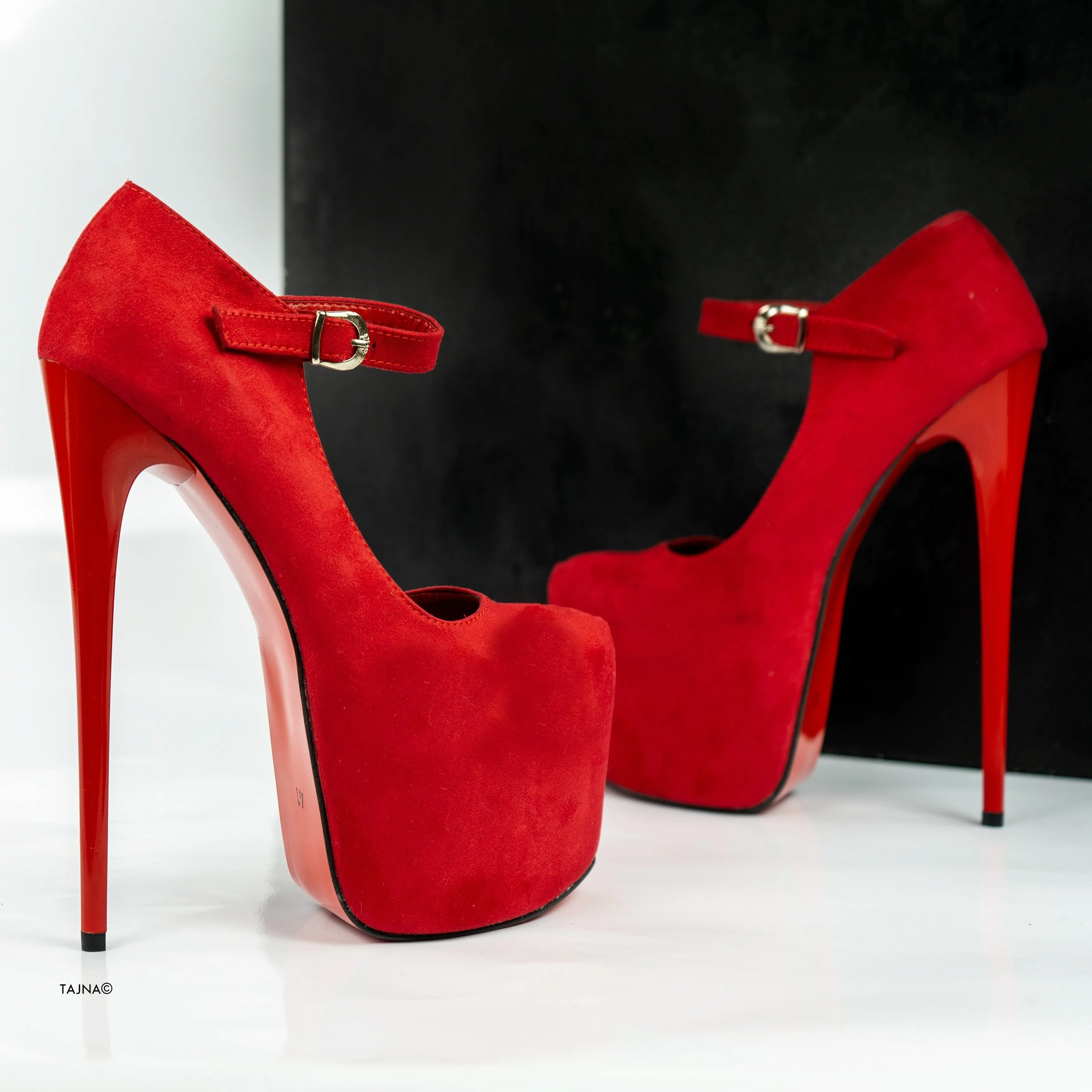 Red Suede Modern Mary Jane High Heels