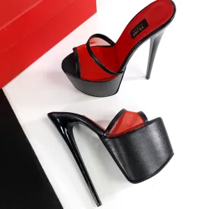 Red Transparent Detail Black High Heel Mules