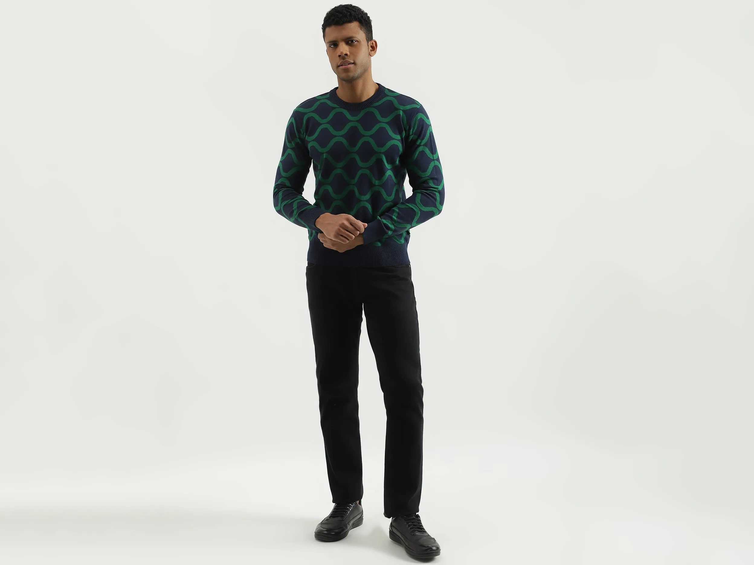 Regular Fit Round Neck Printed Sweater