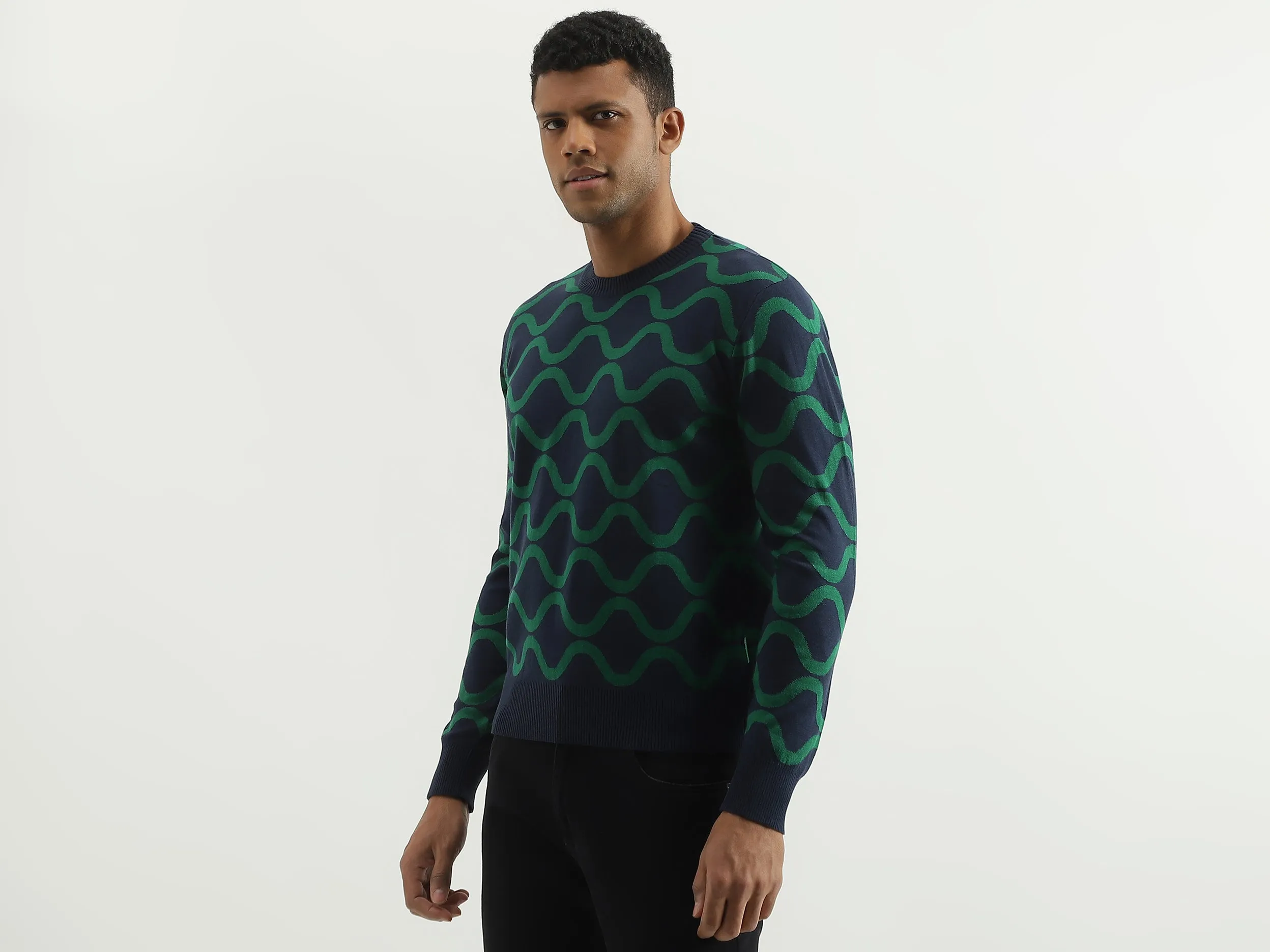 Regular Fit Round Neck Printed Sweater