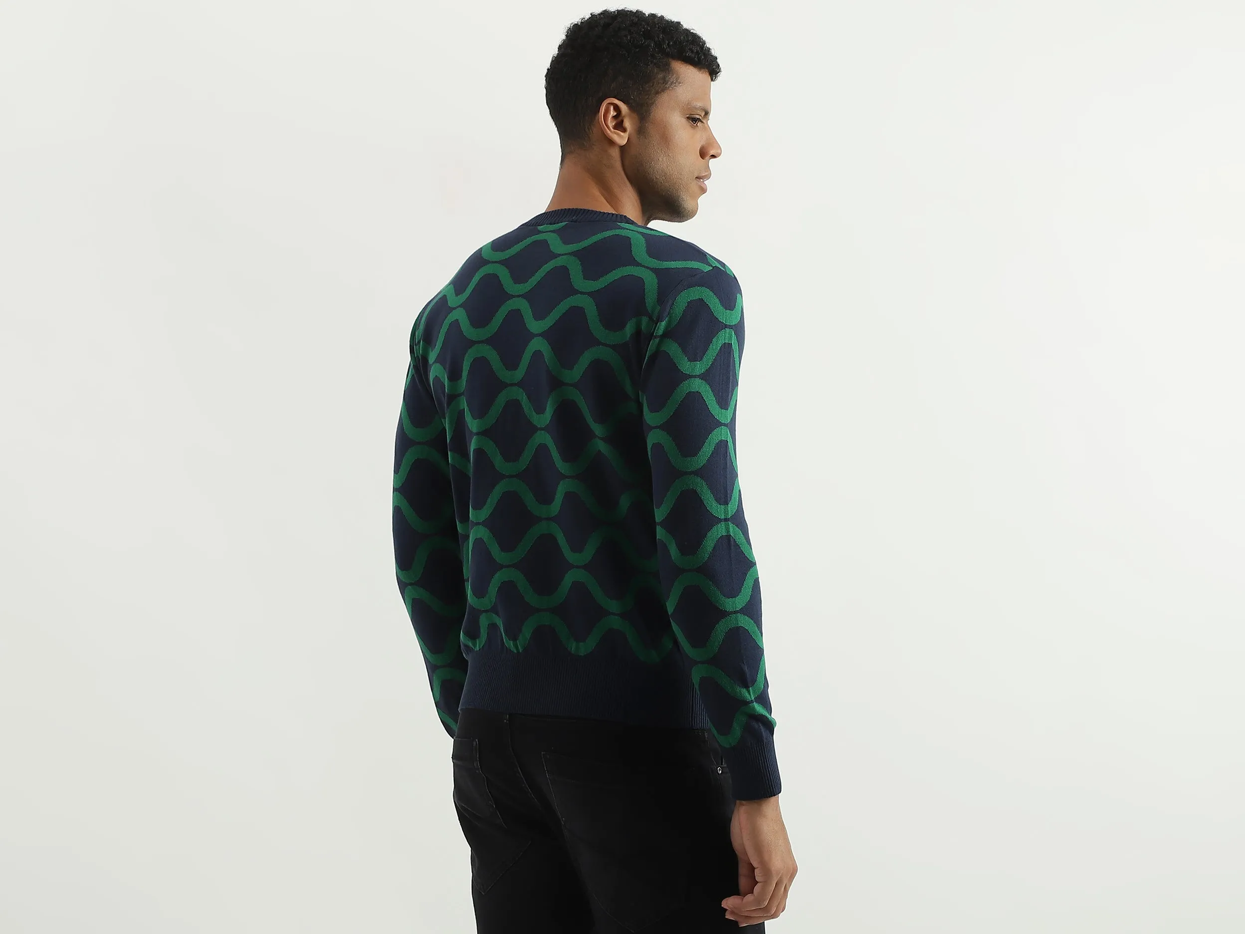 Regular Fit Round Neck Printed Sweater