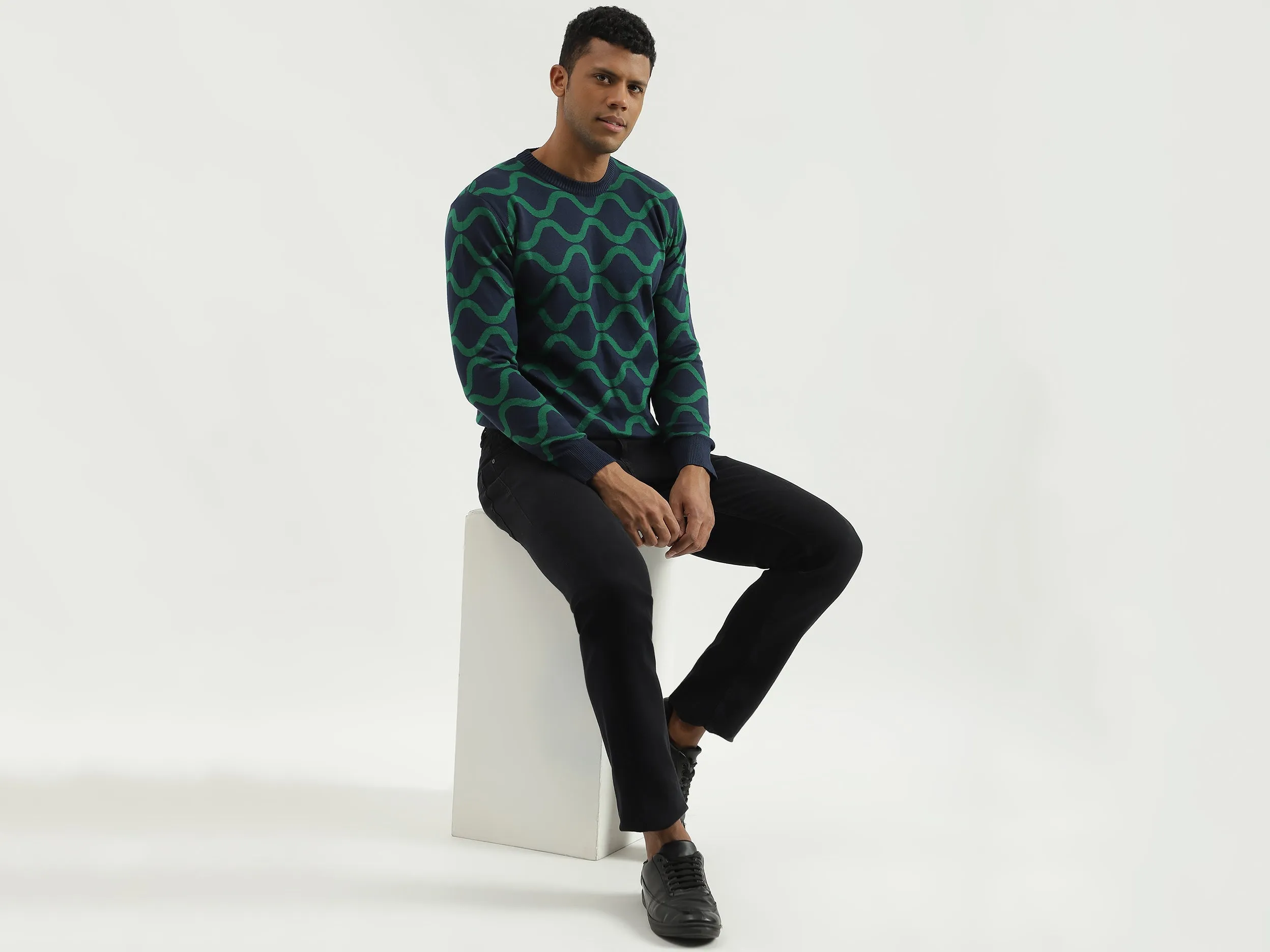 Regular Fit Round Neck Printed Sweater