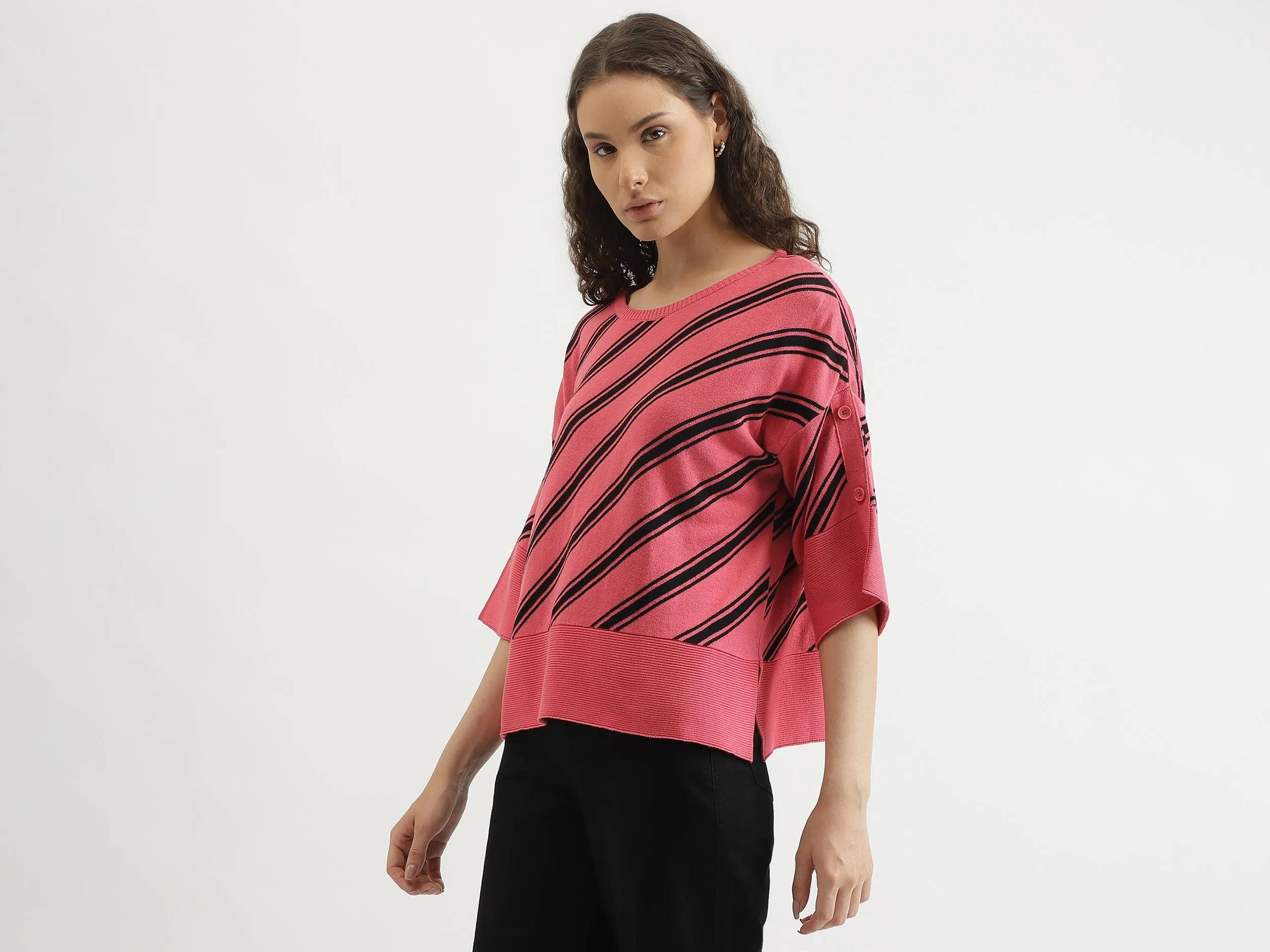 Regular Fit Round Neck Striped Sweater