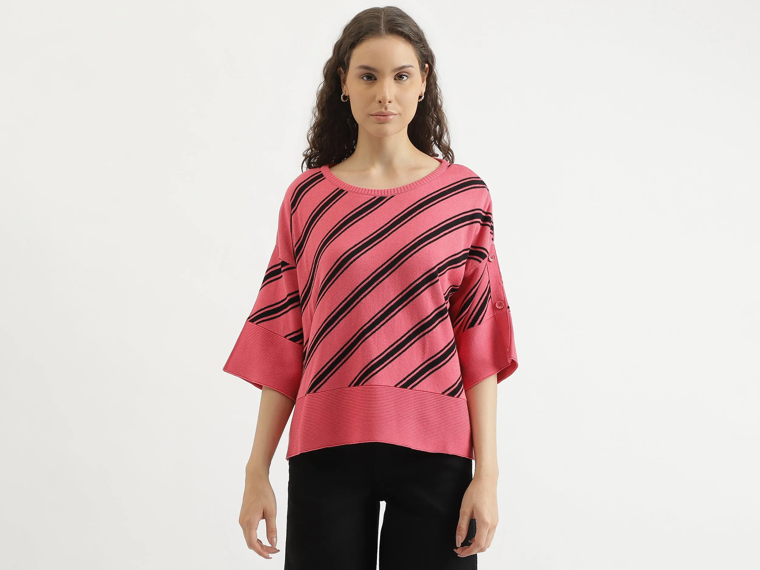 Regular Fit Round Neck Striped Sweater