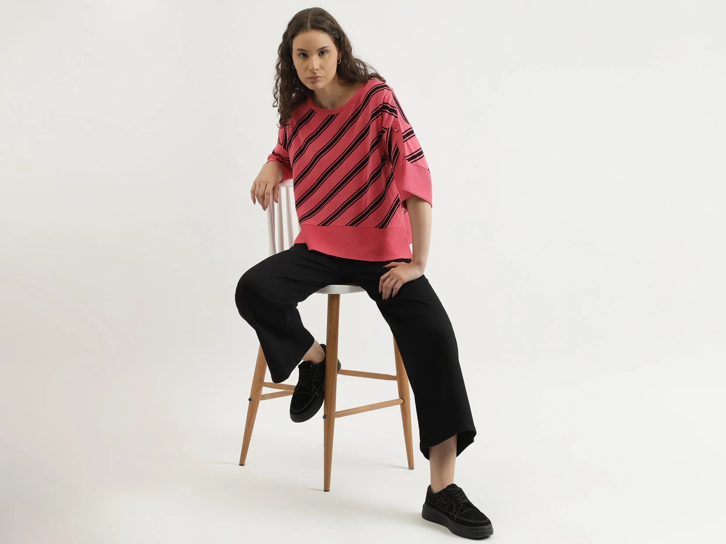Regular Fit Round Neck Striped Sweater