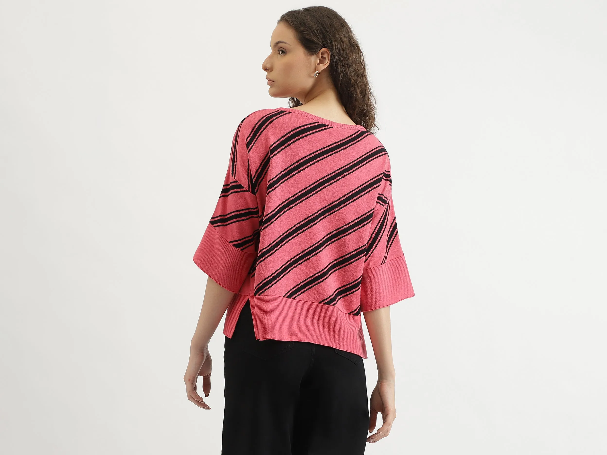 Regular Fit Round Neck Striped Sweater