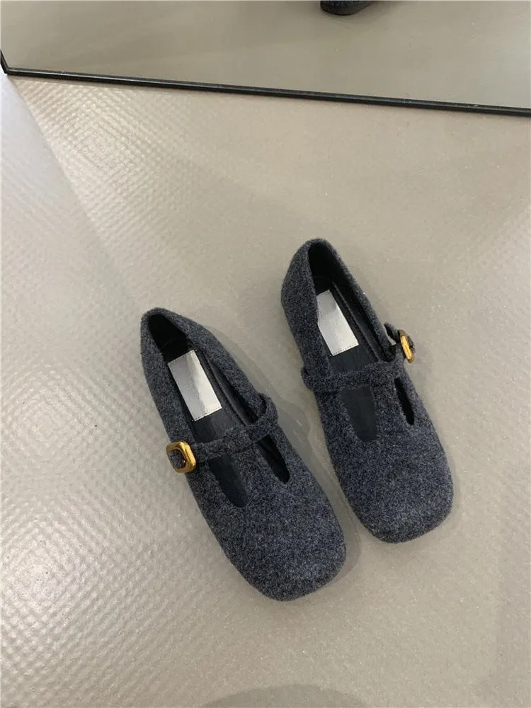 Retro Mary Jane shoes women's popular autumn and winter new  temperament elegant woolen square head T with soft sole evening shoes