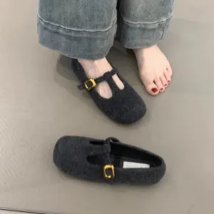 Retro Mary Jane shoes women's popular autumn and winter new  temperament elegant woolen square head T with soft sole evening shoes