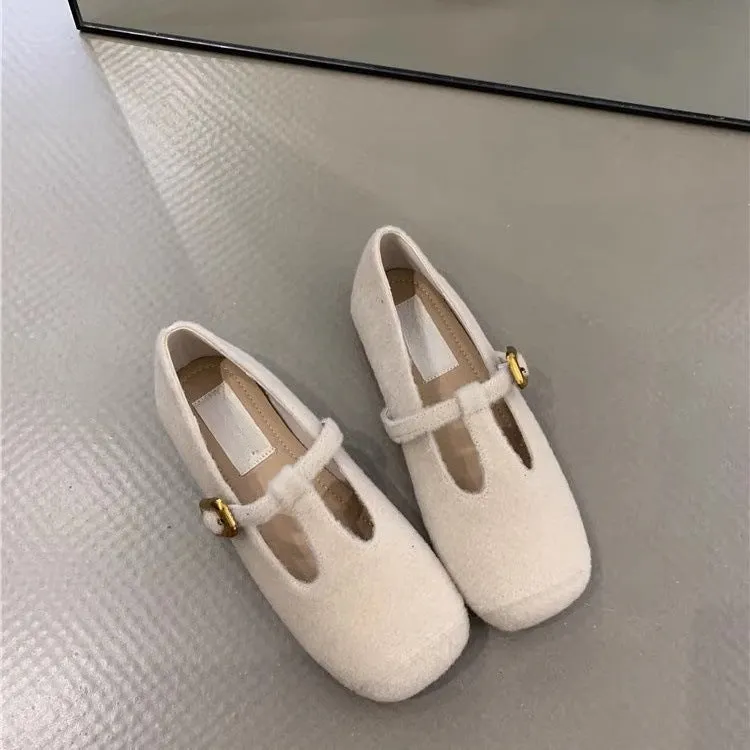 Retro Mary Jane shoes women's popular autumn and winter new  temperament elegant woolen square head T with soft sole evening shoes
