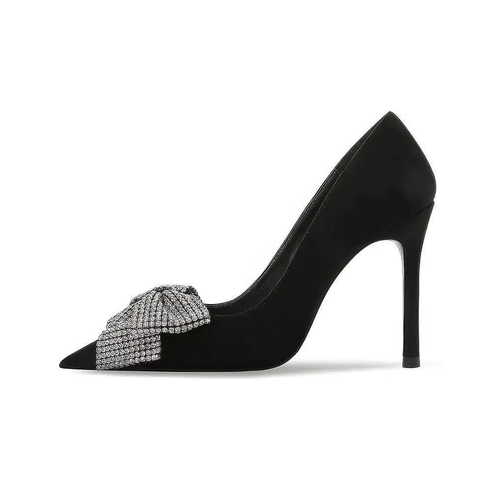 Rhinestone Bow Deco Pointy Toe Heels