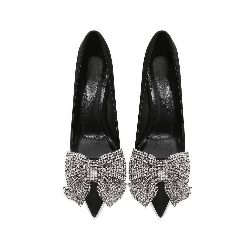 Rhinestone Bow Deco Pointy Toe Heels