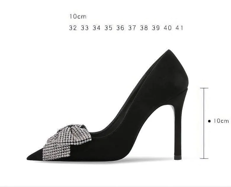 Rhinestone Bow Deco Pointy Toe Heels