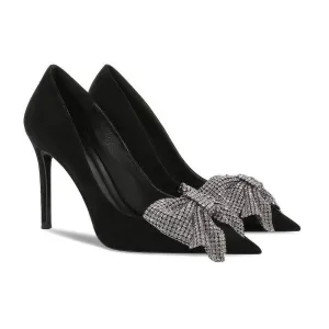 Rhinestone Bow Deco Pointy Toe Heels